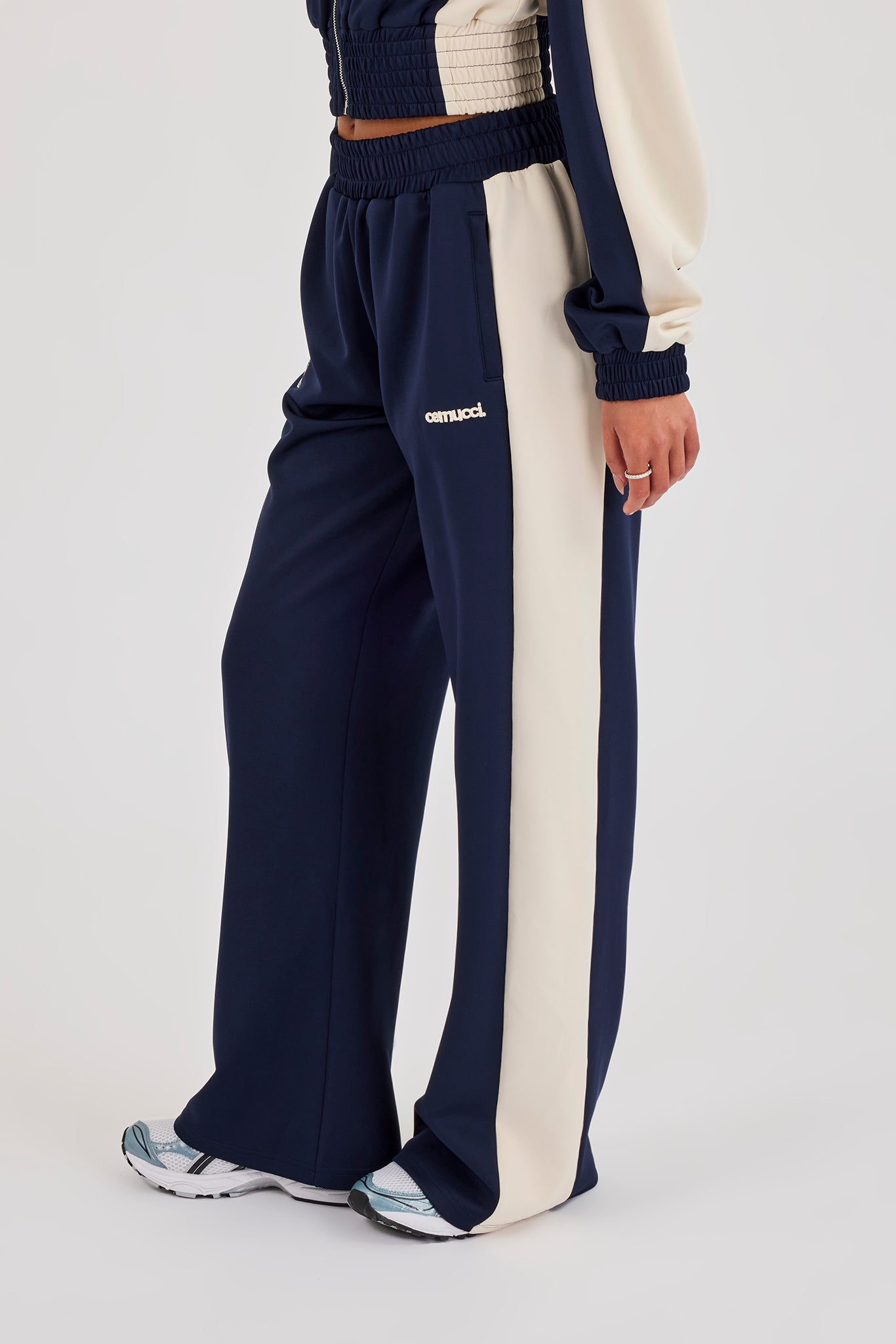 Poly Wide Leg Cut & Sew Jogger - Navy Blue